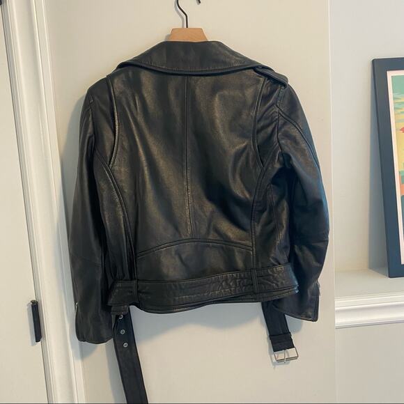 MUUBAA Black Sheep Leather Crop Moto Belted Jacket 4 - Picture 4 of 12